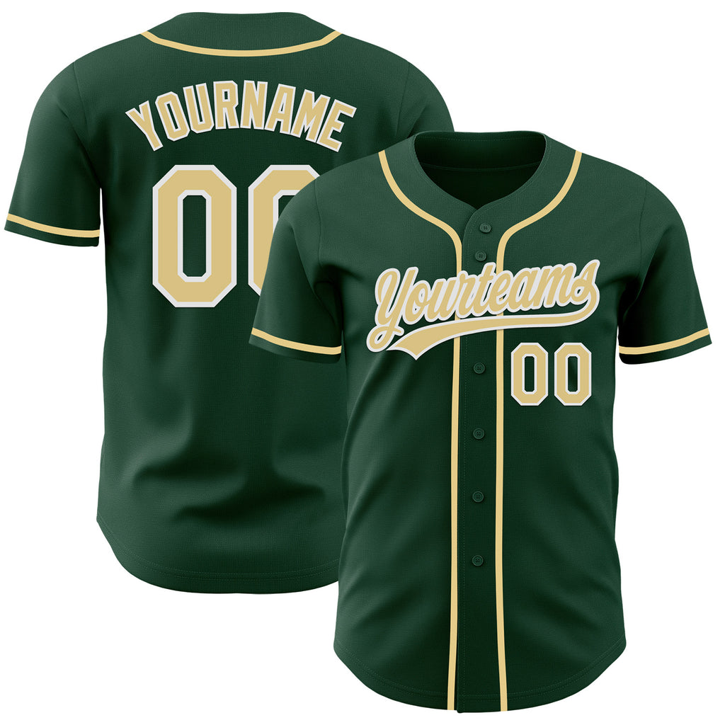 Custom Green Vegas Gold-White Authentic Baseball Jersey