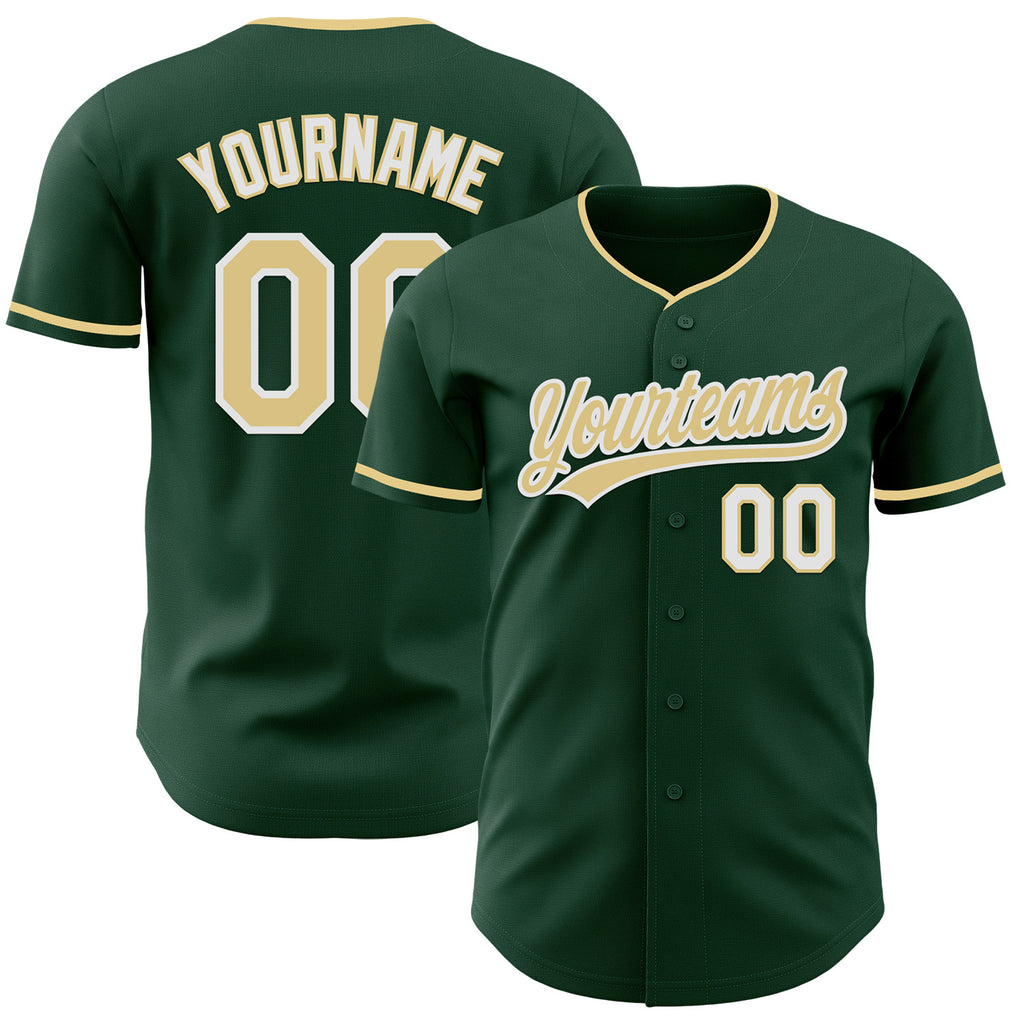 Custom Green Vegas Gold-White Authentic Baseball Jersey