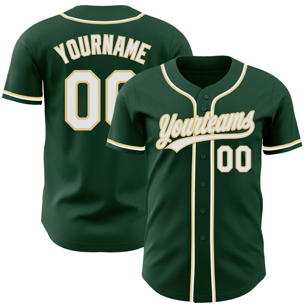 Custom Green White-Vegas Gold Authentic Baseball Jersey