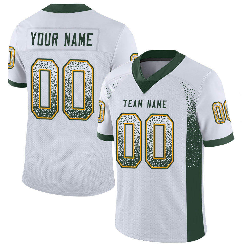 Custom White Green-Gold Drift Fashion Football Jersey