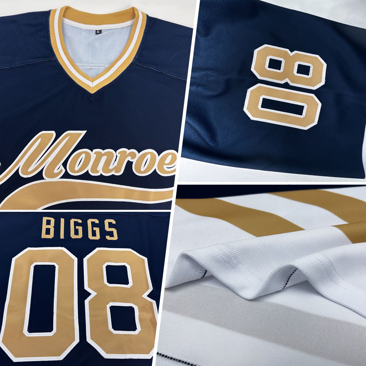 Custom Navy Old Gold-White Hockey Jersey