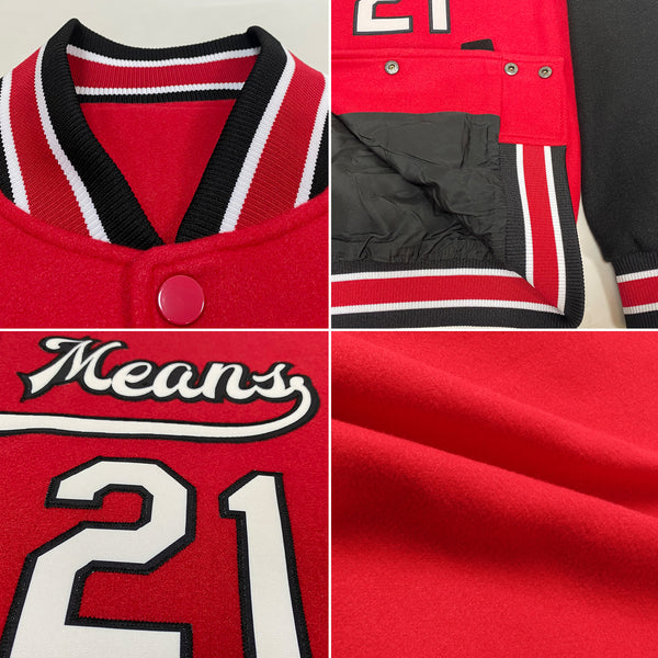 Custom Red White-Black Bomber Full-Snap Varsity Letterman Two Tone Jacket