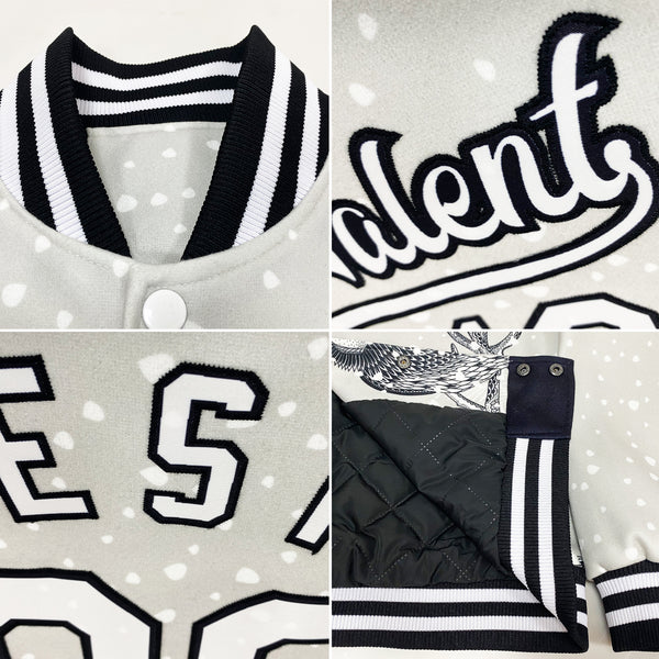 Custom White Black Merry Christmas Animals In Winter 3D Bomber Full-Snap Varsity Letterman Jacket