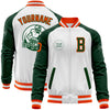 Custom White Orange-Green Bomber Varsity Letterman Two Tone Zipper Jacket
