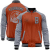 Custom Texas Orange Black-Gray Bomber Varsity Letterman Two Tone Zipper Jacket