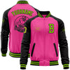 Custom Pink Neon Green-Black Bomber Varsity Letterman Two Tone Zipper Jacket