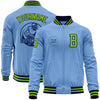 Custom Light Blue Neon Green-Navy Bomber Varsity Letterman Zipper Jacket