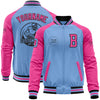 Custom Light Blue Black-Pink Bomber Varsity Letterman Two Tone Zipper Jacket