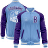 Custom Light Blue White-Purple Bomber Varsity Letterman Two Tone Zipper Jacket