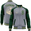 Custom Gray Cream-Green Bomber Varsity Letterman Two Tone Zipper Jacket