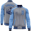 Custom Gray Navy-Light Blue Bomber Varsity Letterman Two Tone Zipper Jacket