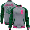Custom Gray Pink-Kelly Green Varsity Letterman Two Tone Zipper Jacket