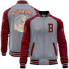 Custom Gray Black City Cream-Crimson Varsity Letterman Two Tone Zipper Jacket
