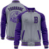 Custom Gray Black-Purple Varsity Letterman Two Tone Zipper Jacket