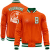 Custom Orange White-Kelly Green Bomber Varsity Letterman Zipper Jacket