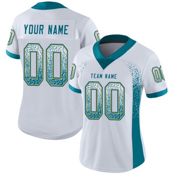 Custom White Teal-Old Gold Drift Fashion Football Jersey