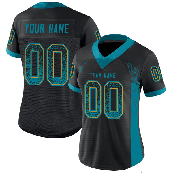 Custom Black Teal-Old Gold Drift Fashion Football Jersey