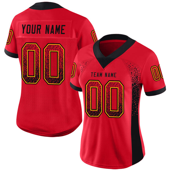 Custom Scarlet Black-Gold Drift Fashion Football Jersey