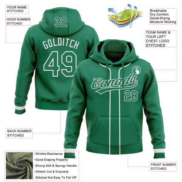 Custom Stitched Kelly Green Kelly Green-White Baseball Pullover Sweatshirt Hoodie