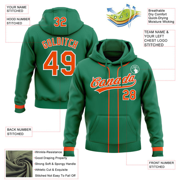 Custom Stitched Kelly Green Orange-White Baseball Pullover Sweatshirt Hoodie