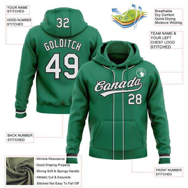 Custom Stitched Kelly Green White-Black Baseball Pullover Sweatshirt Hoodie