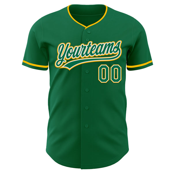 Custom Kelly Green White-Gold Authentic Baseball Jersey