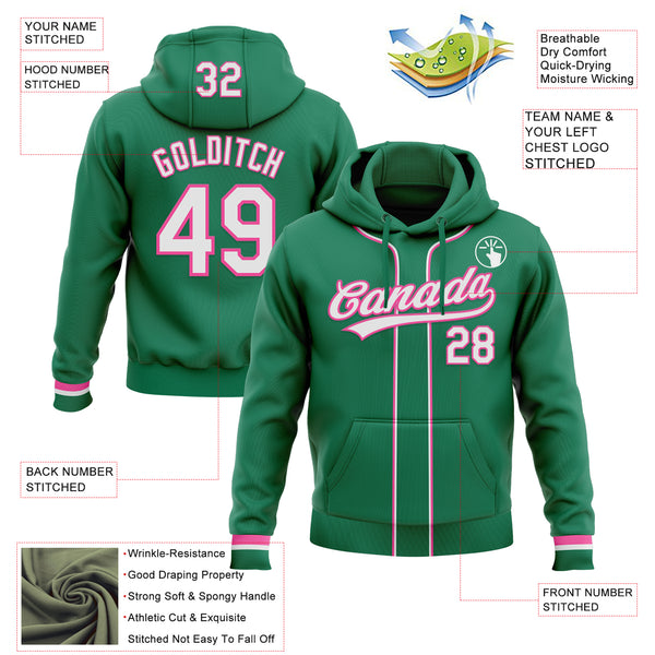 Custom Stitched Kelly Green White-Pink Baseball Pullover Sweatshirt Hoodie