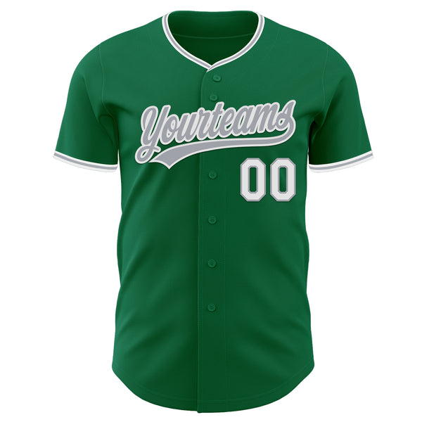 Custom Kelly Green Gray-White Authentic Baseball Jersey
