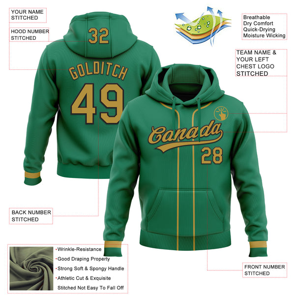 Custom Stitched Kelly Green Old Gold-Black Baseball Pullover Sweatshirt Hoodie
