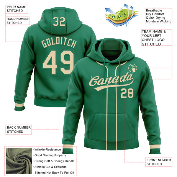 Custom Stitched Kelly Green Cream Baseball Pullover Sweatshirt Hoodie