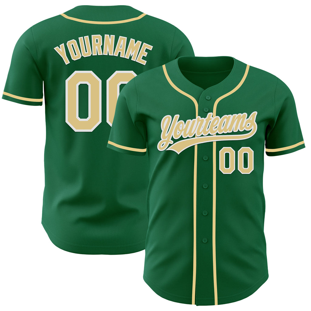 Custom Kelly Green Vegas Gold-White Authentic Baseball Jersey