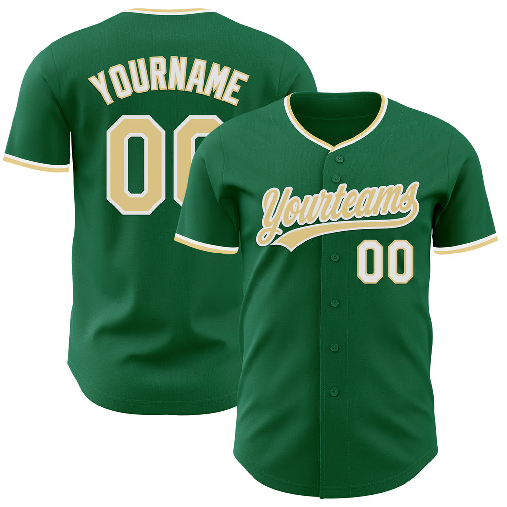 Custom Kelly Green Vegas Gold-White Authentic Baseball Jersey