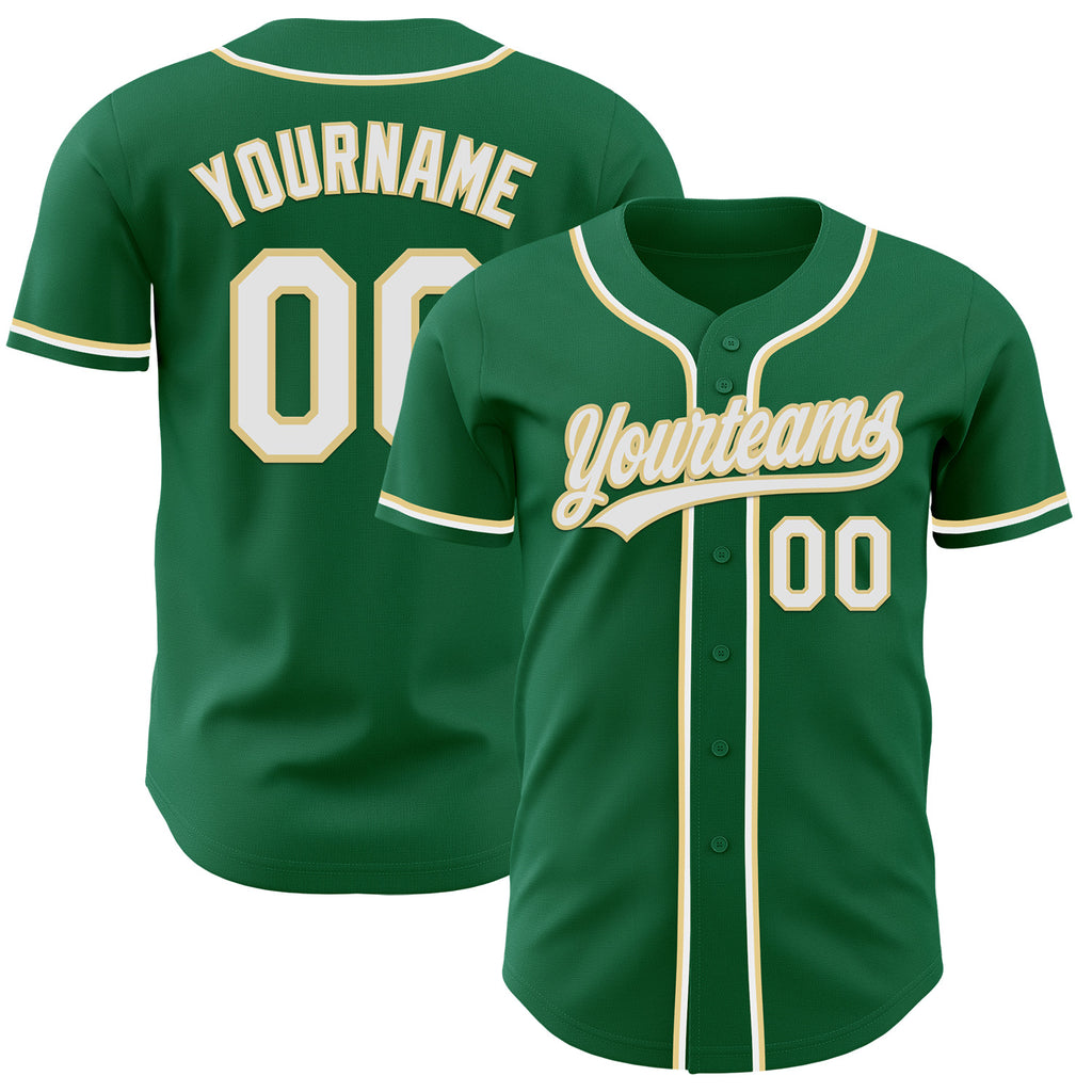 Custom Kelly Green White-Vegas Gold Authentic Baseball Jersey