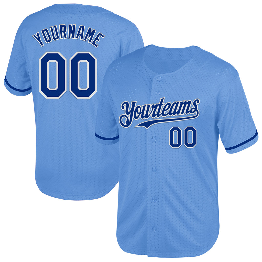 Custom Light Blue Royal-White Mesh Authentic Throwback Baseball Jersey