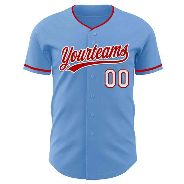 Custom Light Blue Red-White Authentic Baseball Jersey
