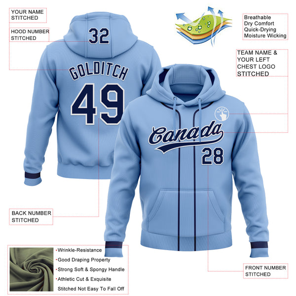 Custom Stitched Light Blue Navy-White Baseball Pullover Sweatshirt Hoodie