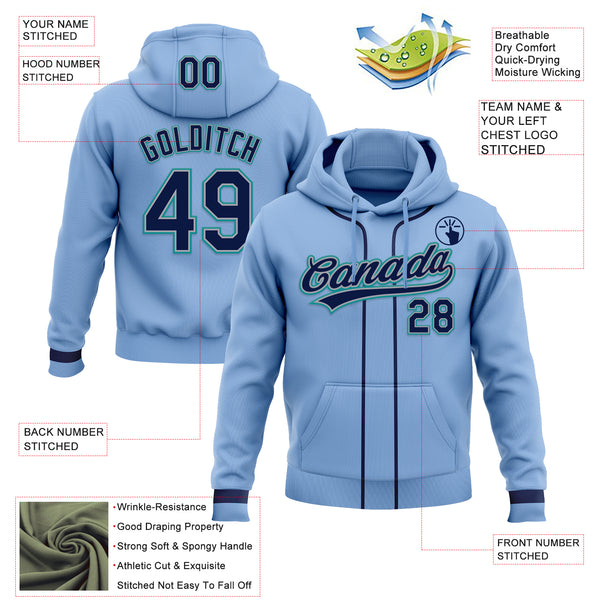 Custom Stitched Light Blue Navy Gray-Teal Baseball Pullover Sweatshirt Hoodie