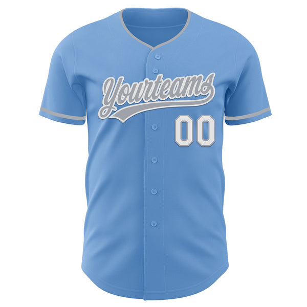 Custom Light Blue Gray-White Authentic Baseball Jersey