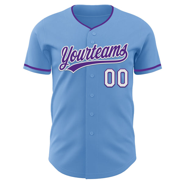 Custom Light Blue Purple-White Authentic Baseball Jersey