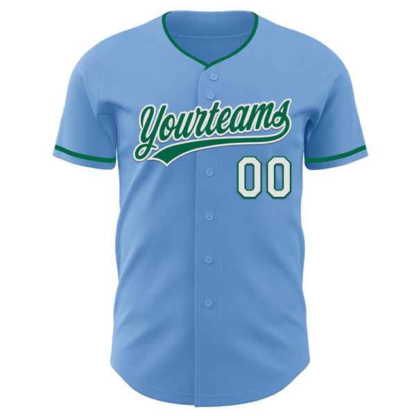 Custom Light Blue Kelly Green-White Authentic Baseball Jersey