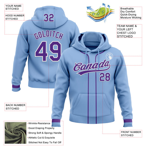Custom Stitched Light Blue Purple-White Baseball Pullover Sweatshirt Hoodie