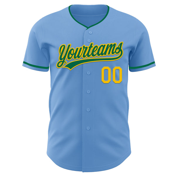 Custom Light Blue Kelly Green-Yellow Authentic Baseball Jersey