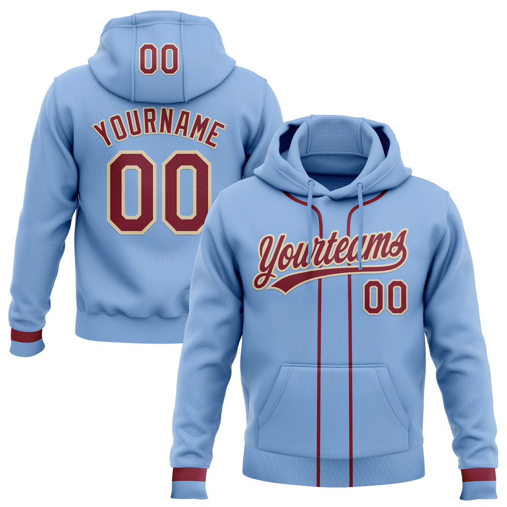 Custom Stitched Light Blue Crimson-Cream Baseball Pullover Sweatshirt Hoodie