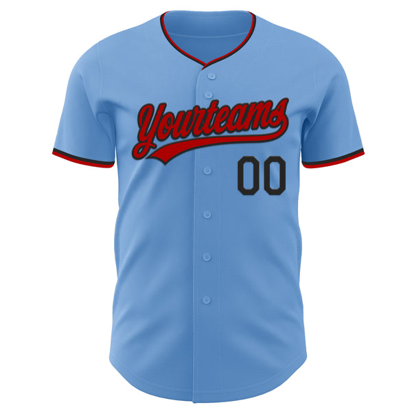 Custom Light Blue Red-Black Authentic Baseball Jersey