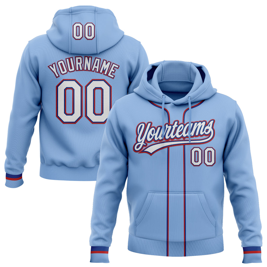 Custom Stitched Light Blue White Royal-Red Baseball Pullover Sweatshirt Hoodie