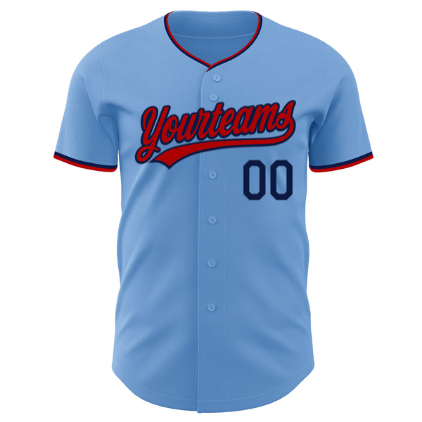 Custom Light Blue Red-Navy Authentic Baseball Jersey