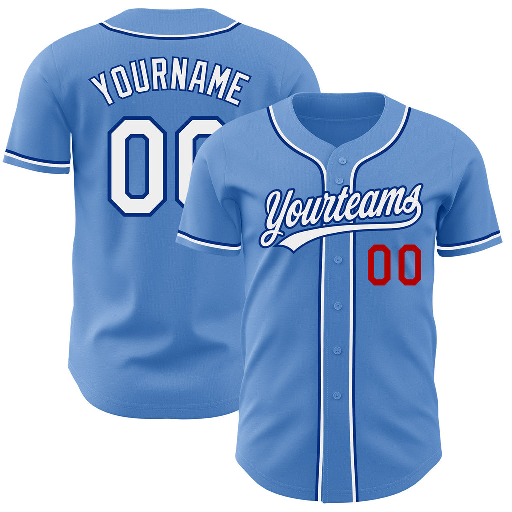 Custom Light Blue White Royal-Red Authentic Baseball Jersey