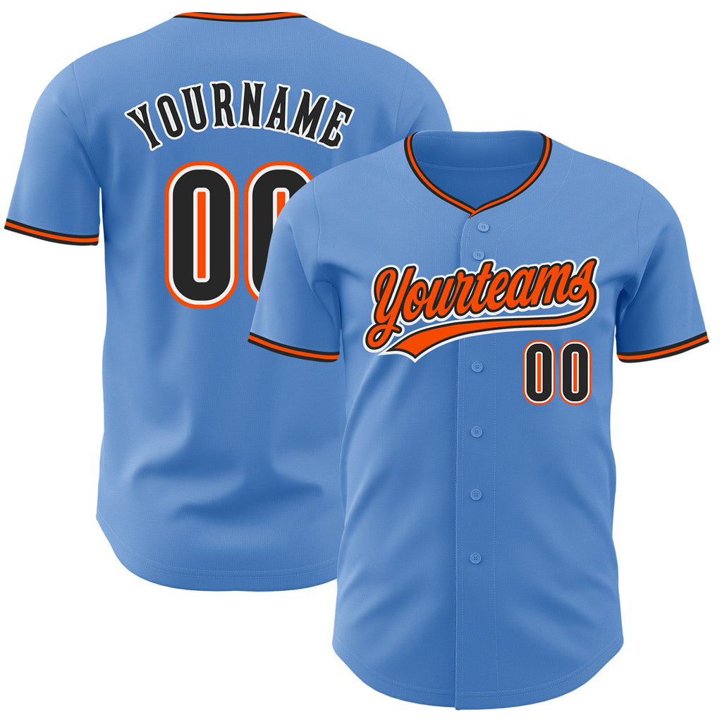 Custom Light Blue Black White-Orange Authentic Baseball Jersey