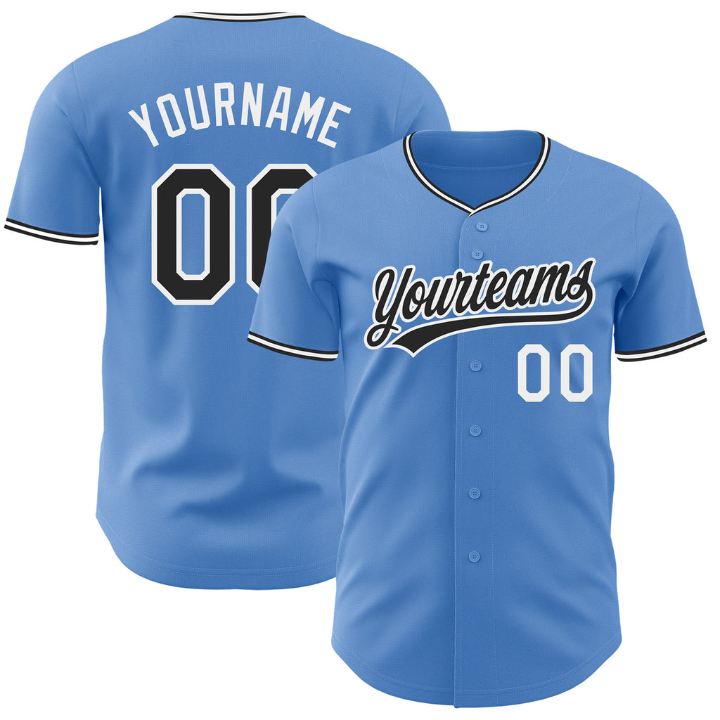 Custom Light Blue Black-White Authentic Baseball Jersey