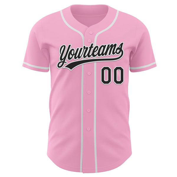 Custom Light Pink Black-White Authentic Baseball Jersey